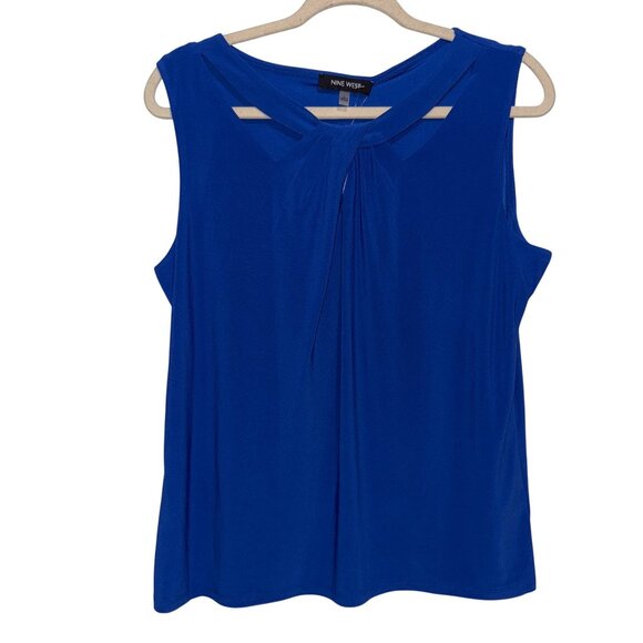 NWT Nine West Womens Blue Sleeveless Blouse Size L Polyester - Picture 1 of 6